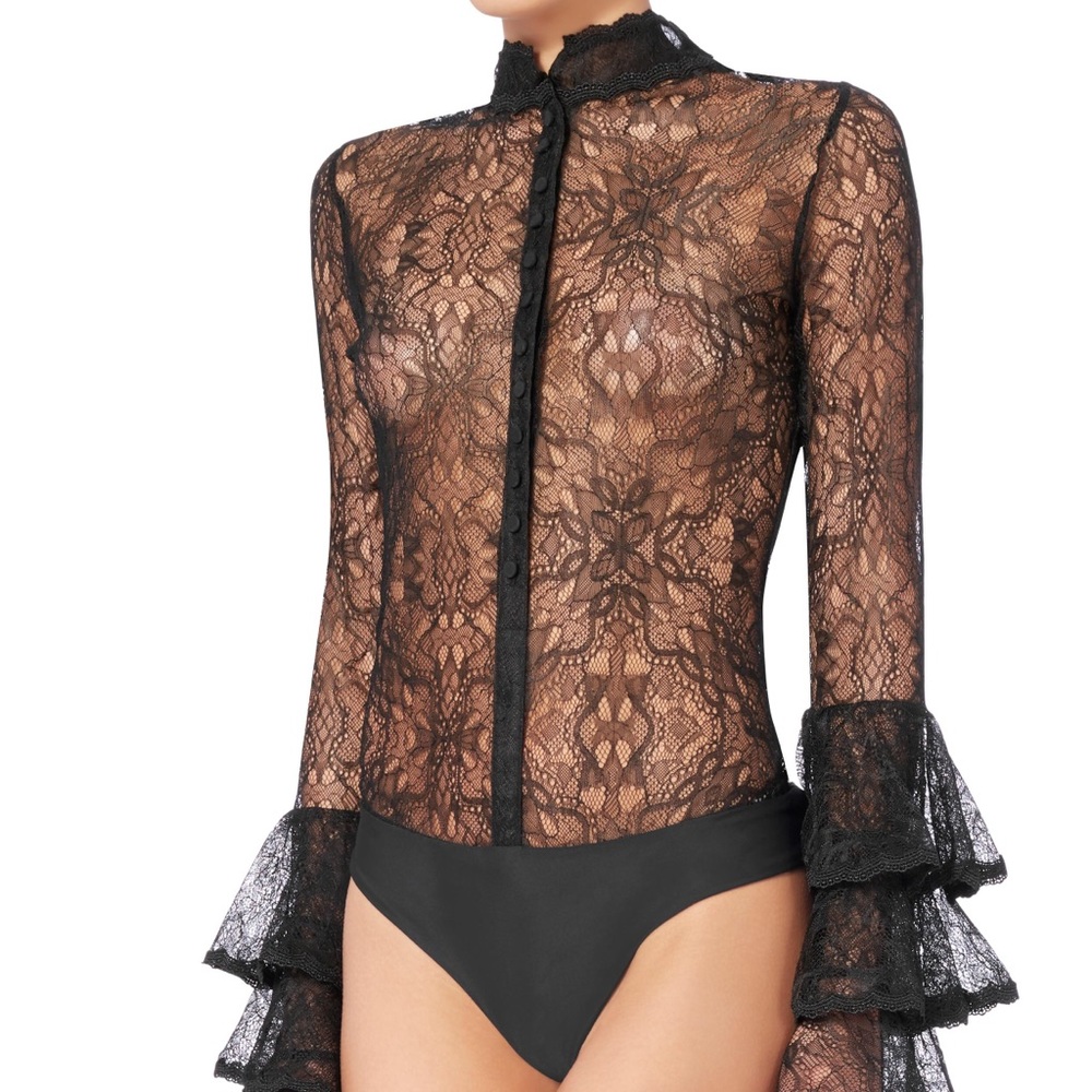 Jonathan Simkhai Black Lace Bodysuit Top